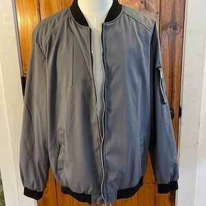 Wulful Grey Black Bomber Jacket Zipper Close Large Utility Cargo